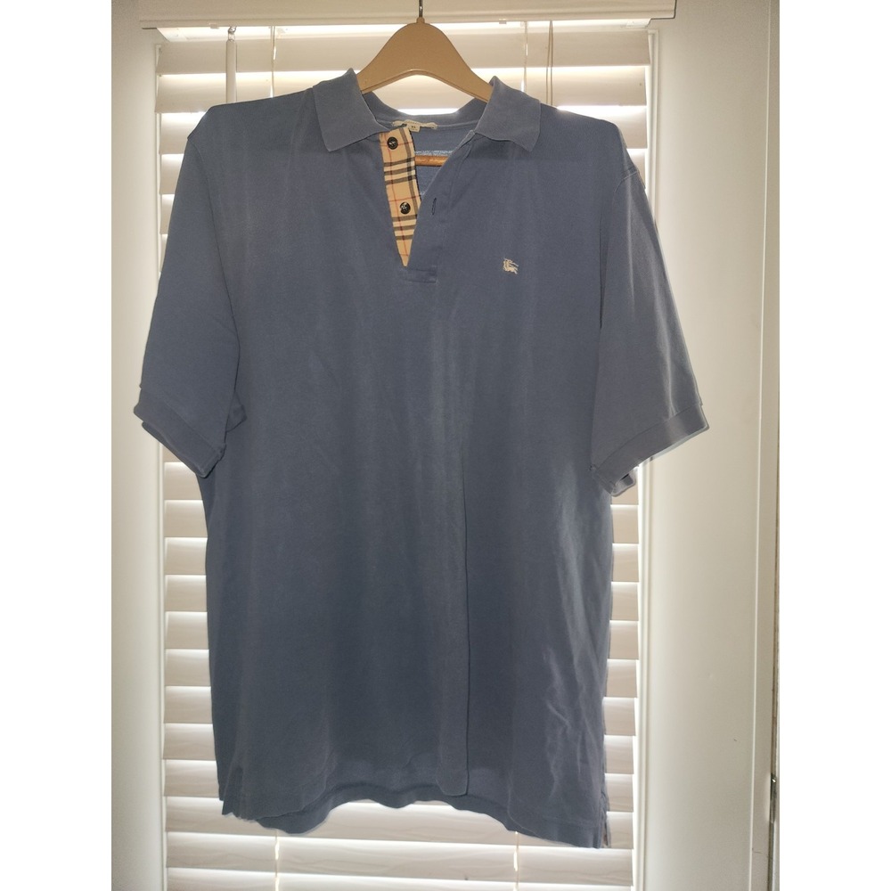 Vintage Burberry London Men's Polo Shirt Blue Size XL Nova Check Placket